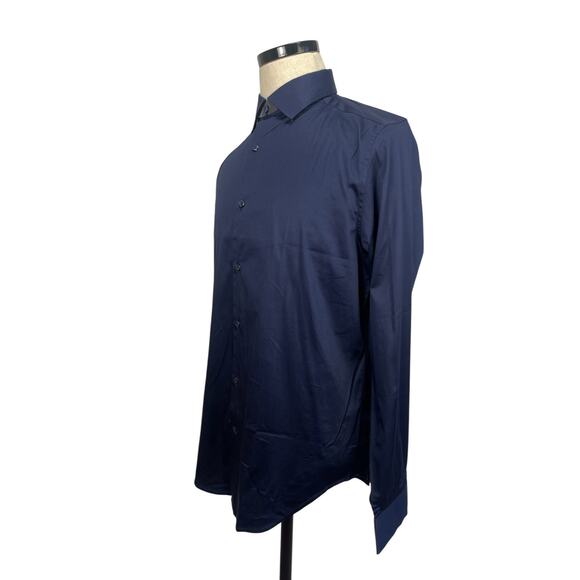 NWT Dstrct & Row Mens Medium Slim Fit Button Front Navy Blue Long Sleeve Shirt - Picture 2 of 8